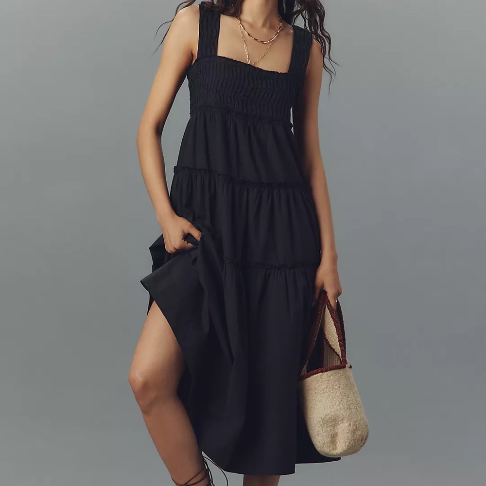 Anthropologie Helena Square-Neck Smocked Tiered Midi Dress - Picture 2 of 4